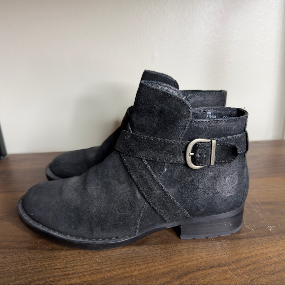 Black Suede Ankle Boots with Buckle Strap